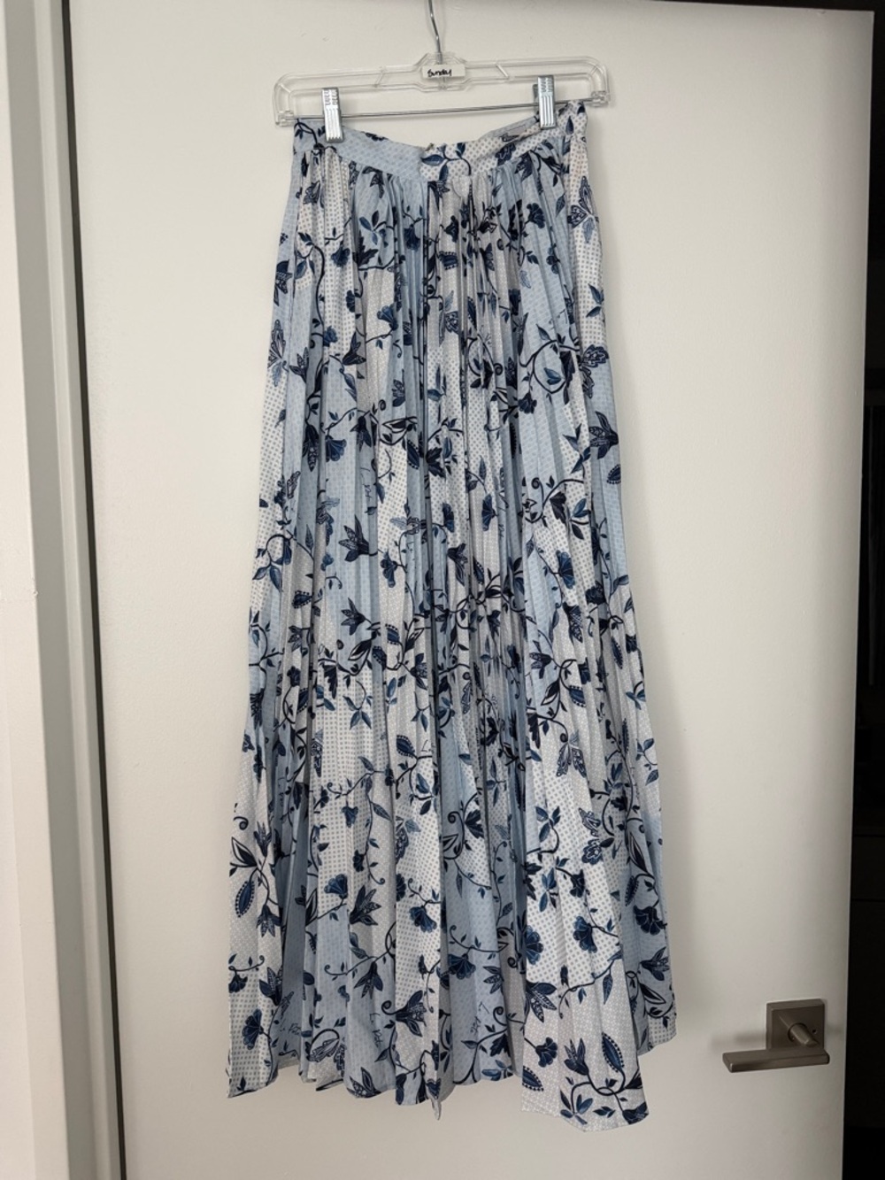Light Blue Floral Pleated Maxi Skirt